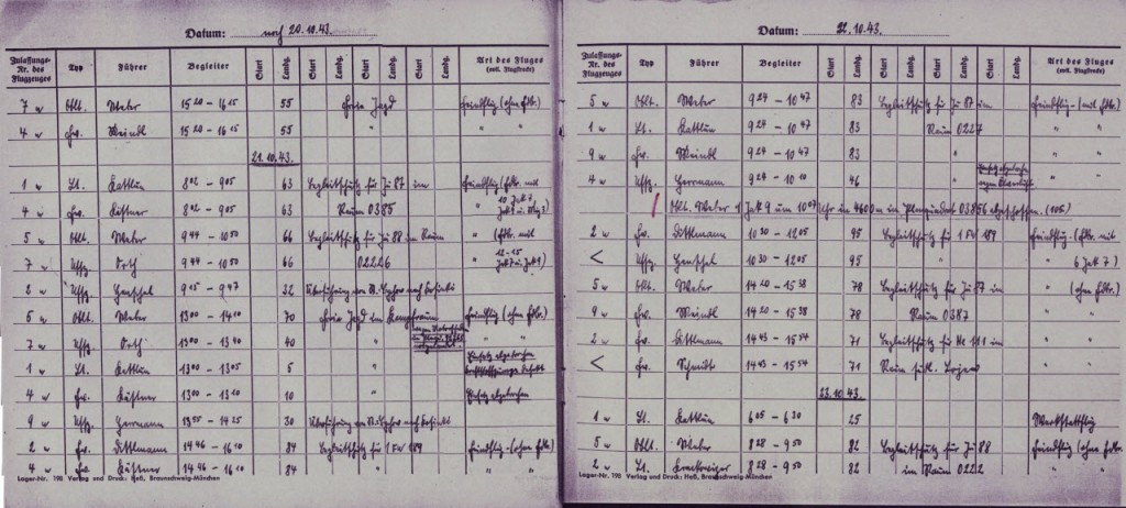 Extract of the 7th Staffel Startkladde - Jagdgeschwader 51